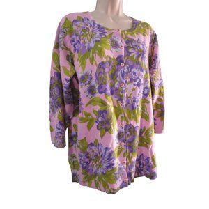 Purple Pink Green Floral Cardigan Womans 1X Issac Mizrahi Live NWOT